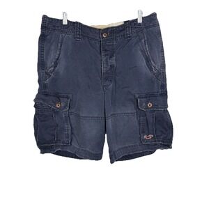 Hollister Men's Cargo Shorts 34x10 Y2K Vintage Distressed Button Fly Navy Faded